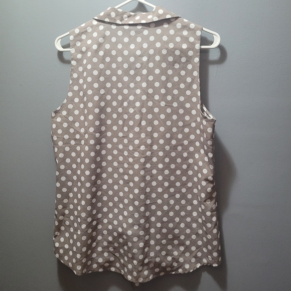 Ann Taylor Grey and White Polka Dot Sleeveless Top M - Picture 4 of 5
